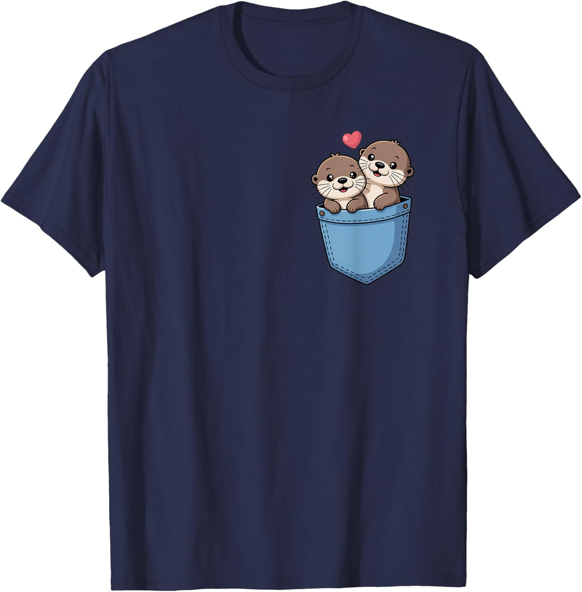 Otter Pocket Sea Animals Tee Cute Otter T-Shirt for Kids Boys Girls Men Women - Navy Blue