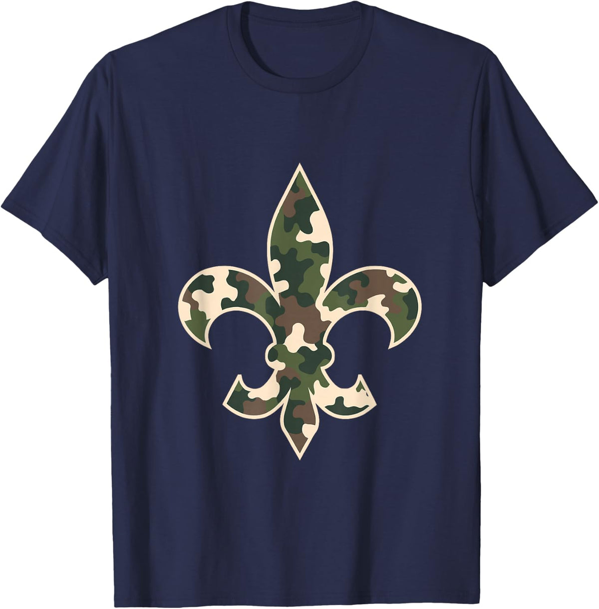 Camouflage Fleur De Lys Camo Mardi Gras Festive New Orleans T-Shirt - Navy Blue