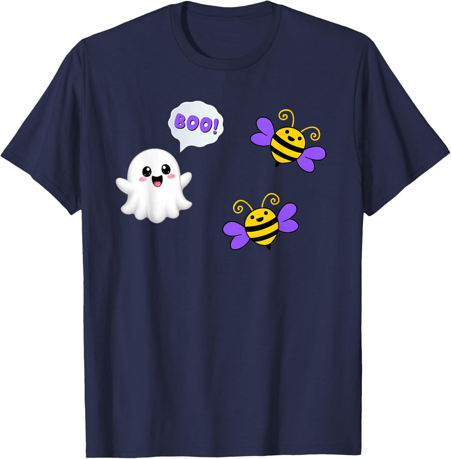 Funny Boo Bees Ghost with Bees Halloween Costume Lovers T-Shirt - Navy Blue