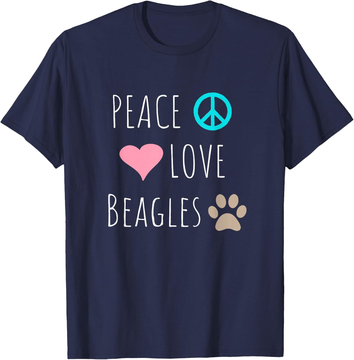 Peace Love Beagles Cute Dog Puppy Pet Lover T-Shirt - Navy Blue