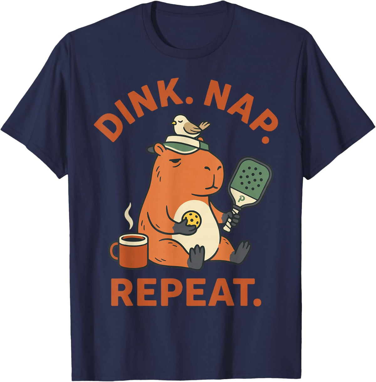 Funny Capybara Pickleball Player Dink Nap Repeat T-Shirt - Navy Blue