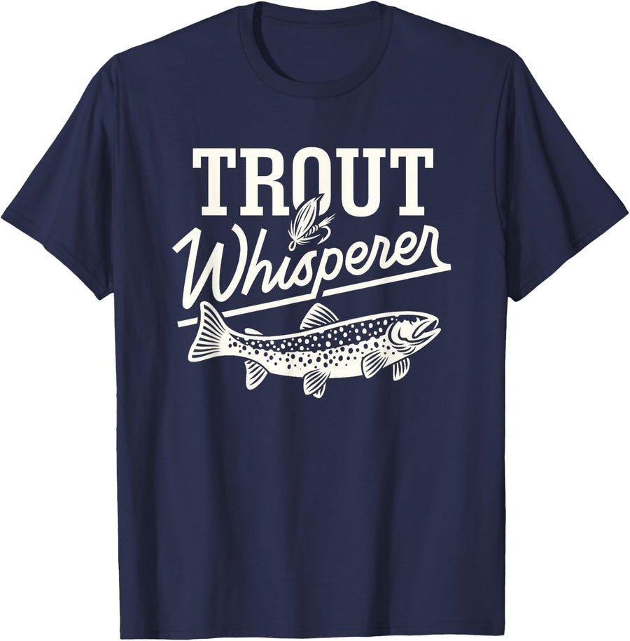 Trout Whisperer Fly Fishing Nature Outdoor Vintage Fisherman T-Shirt - Navy Blue