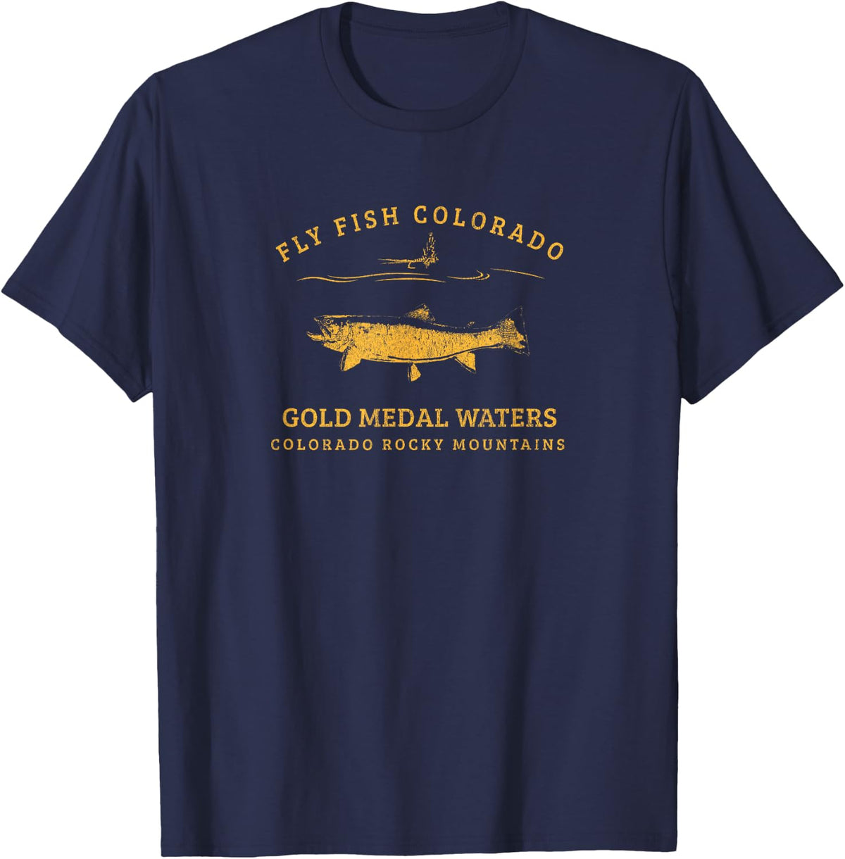 Retro-style Colorado Trout Fly Fishing T-Shirt - Navy Blue