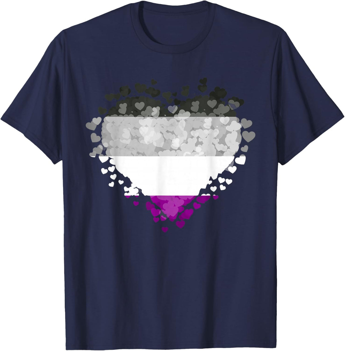Asexual Pride Ace Flag Hearts Sublte LGBTQ T-Shirt - Navy Blue