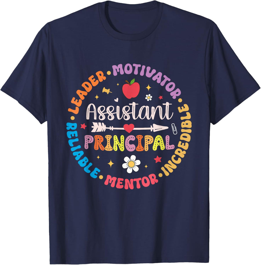 Groovy School Assistant Principal Tees T-Shirts Teacher Appreciation Gift - Navy Blue