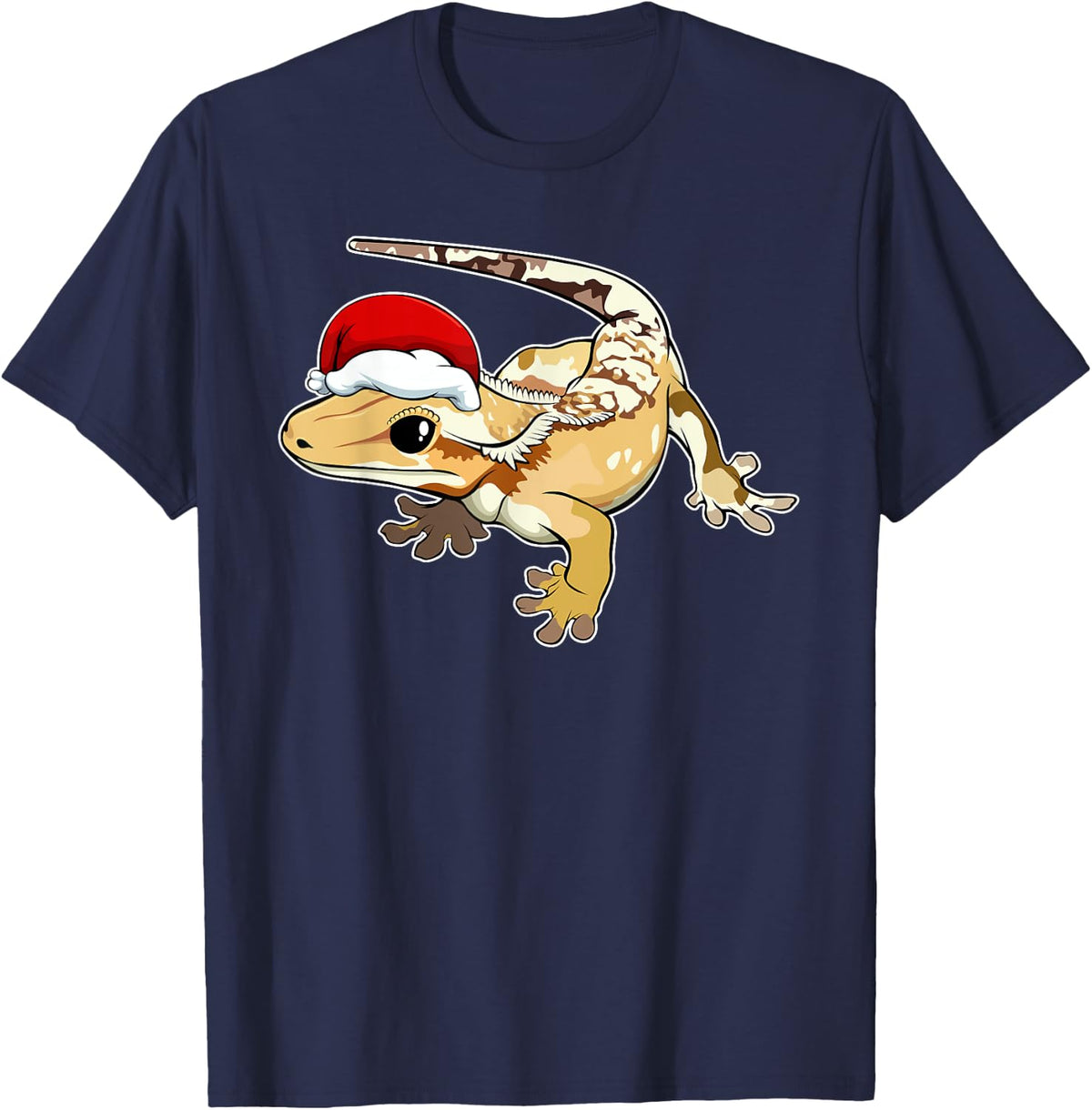 Crested Gecko Santa Hat Christmas Pajama Lizard Reptile Xmas T-Shirt - Navy Blue