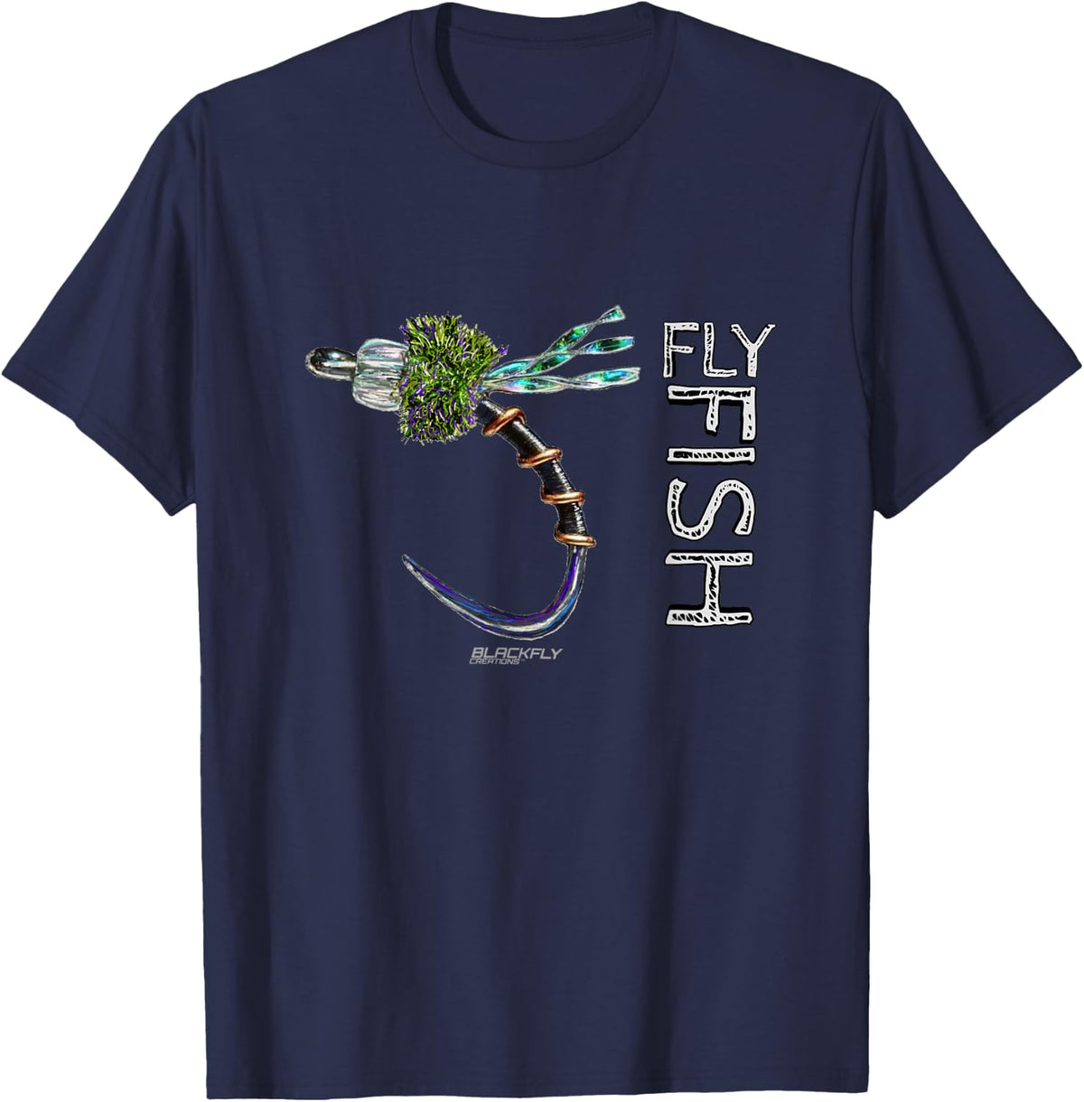 Trout Midge Fly Fishing Tying Tenkara Gifts by Black Fly T-Shirt - Navy Blue