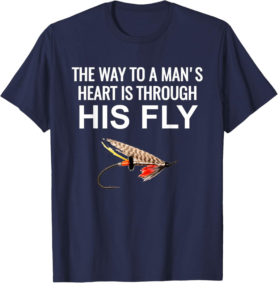 The Way to a Man's Heart Is Through His Fly Fishing T-Shirt Tee for Men - Navy Blue