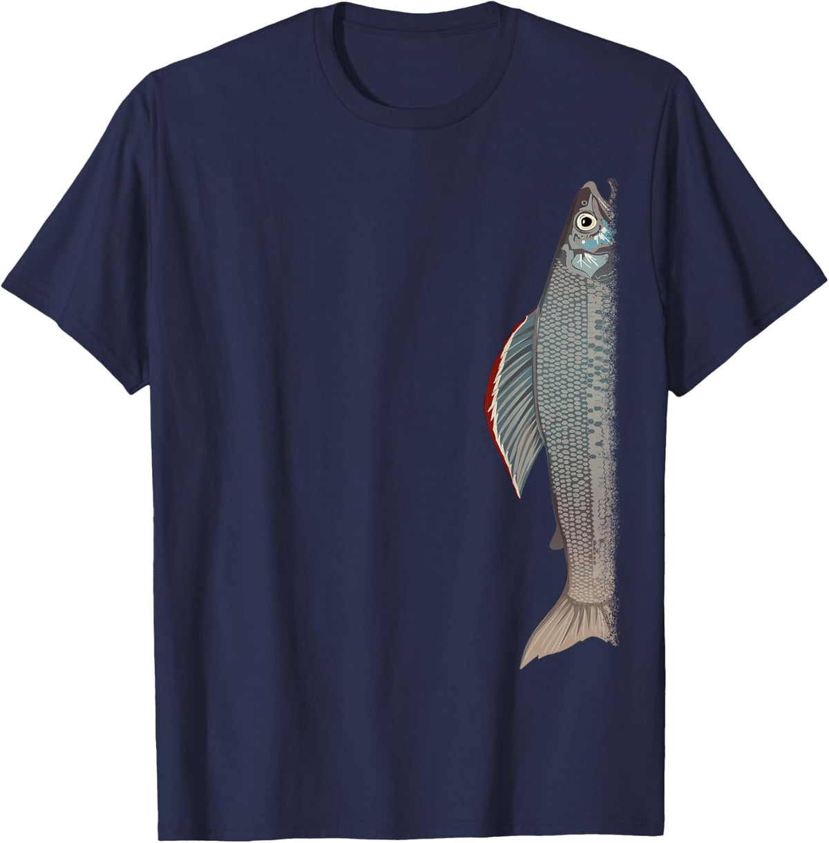 Grayling Fly Fish Dorsal Fin Vintage T-Shirt - Navy Blue