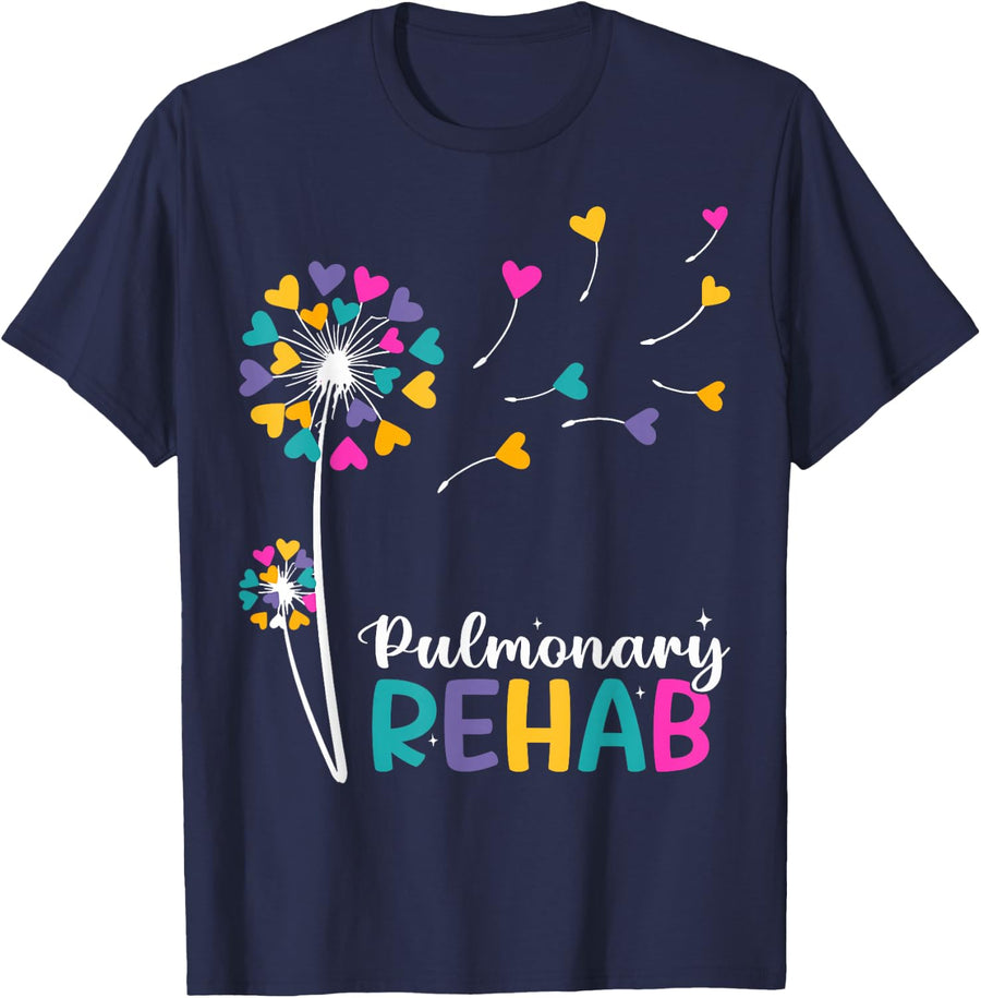 Respiratory Therapist T-Shirt Pulmonary Rehab Rehabilitation Flower Tee RT Shirts For Women Men - Navy Blue