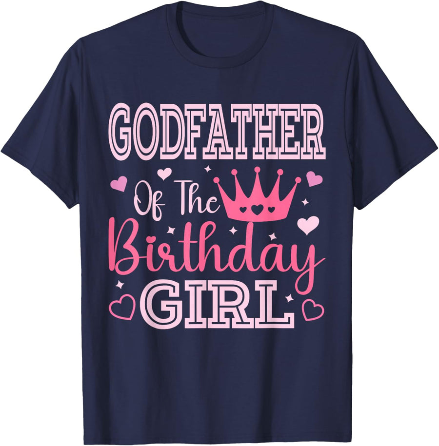 Godfather of the Birthday Girl Cute Pink Matching Family T-Shirt - Navy Blue