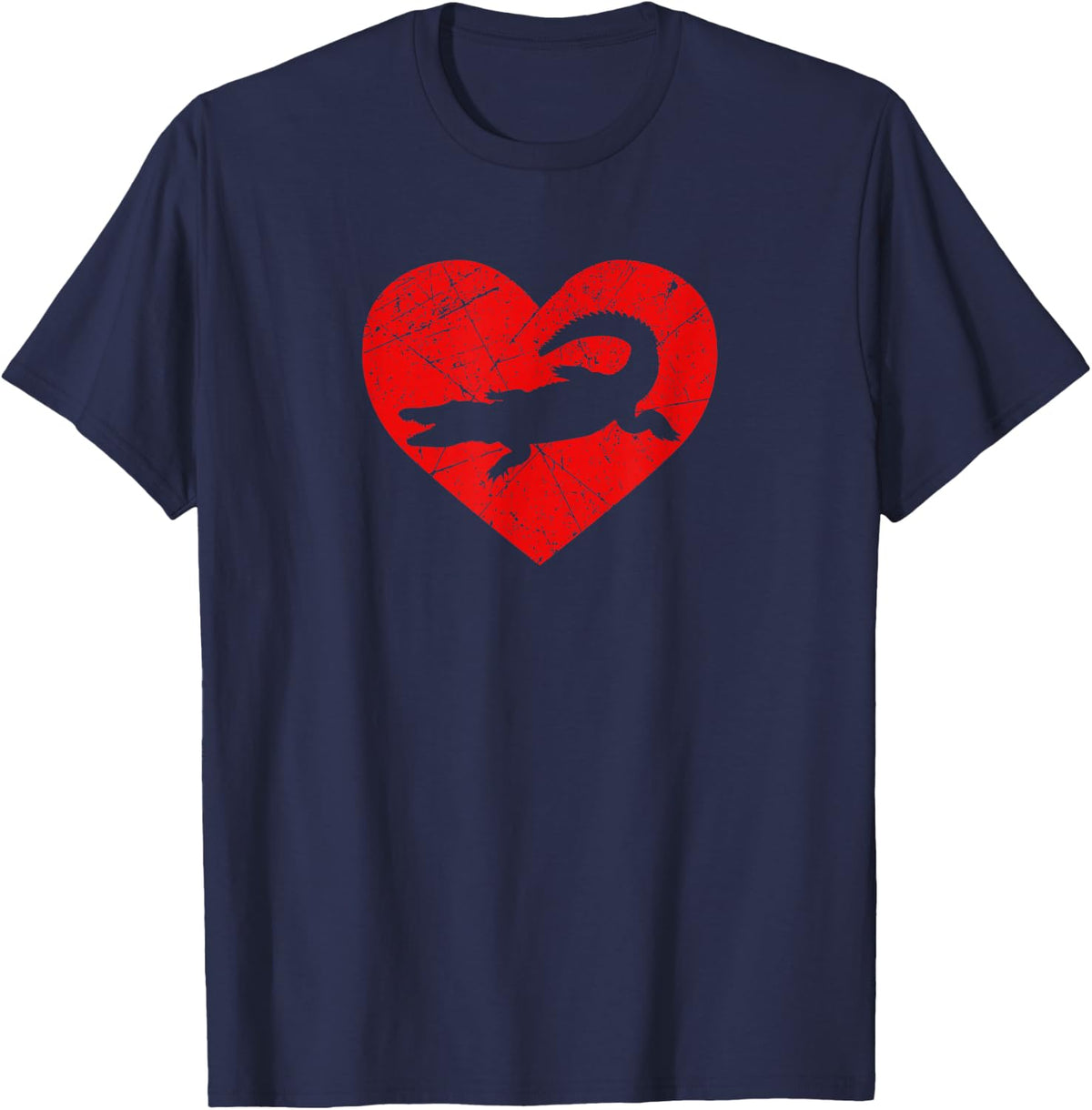 Vintage Alligator Lover Heart Love Valentine's Day Gator T-Shirt - Navy Blue