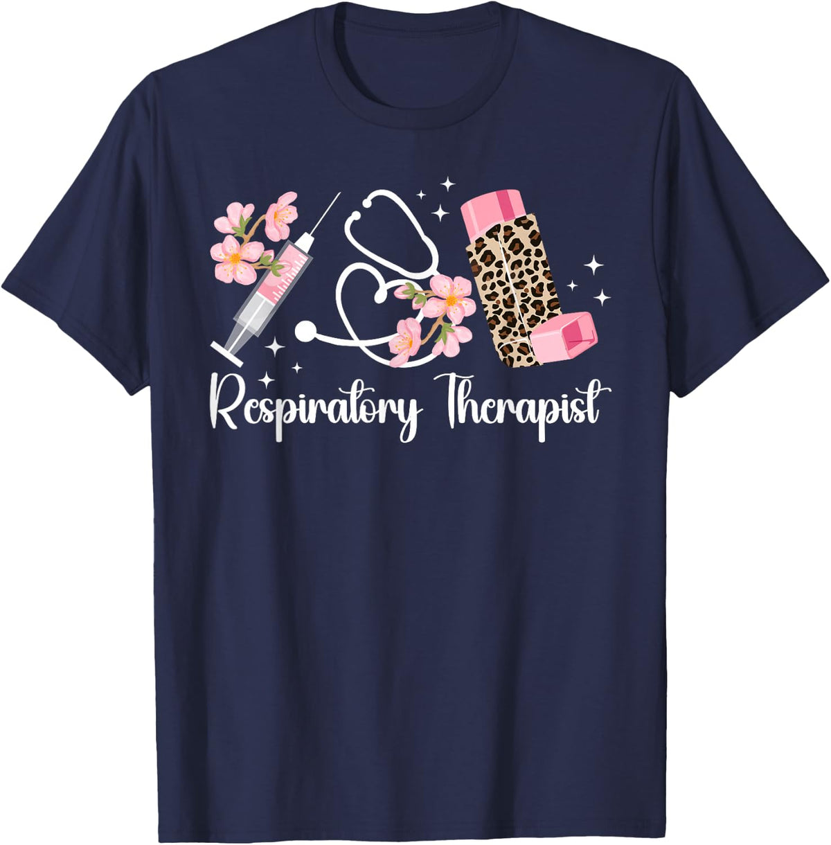 Respiratory Therapist Leopard Respiratory Therapy RT T-Shirt - Navy Blue