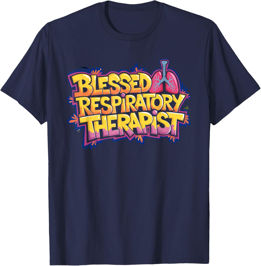 RT Pulmonary Therapist, Blessed Respiratory Therapist T-Shirt - Navy Blue