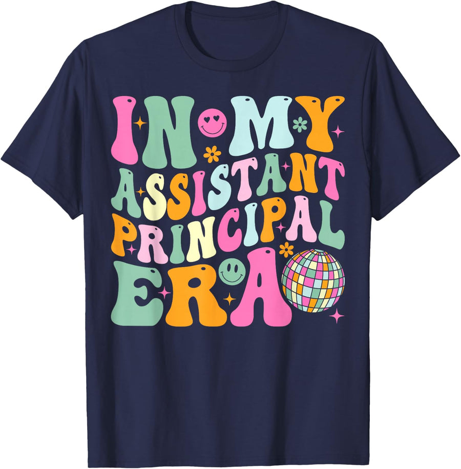 Groovy In My Assistant Principal Era School Worker T-Shirt - Navy Blue