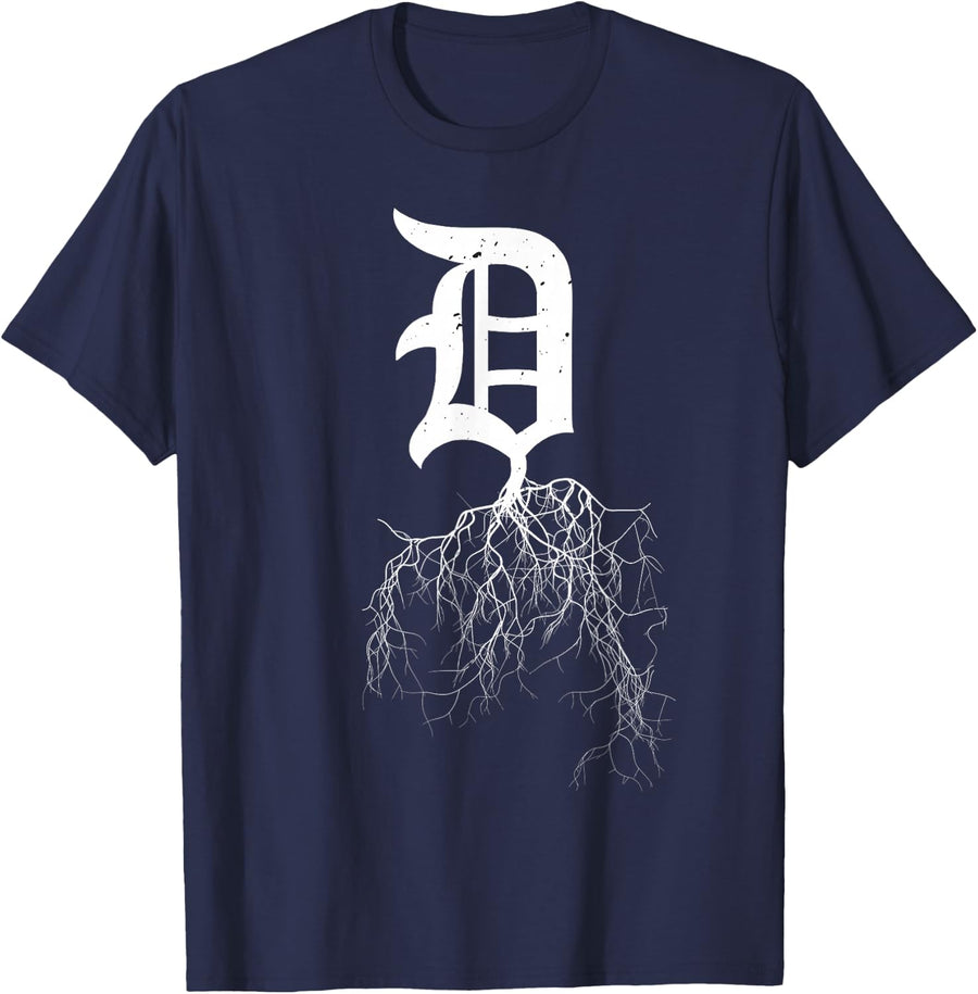 Detroit Roots Shirt Michigan American Born Rooted American T-Shirt - Navy Blue