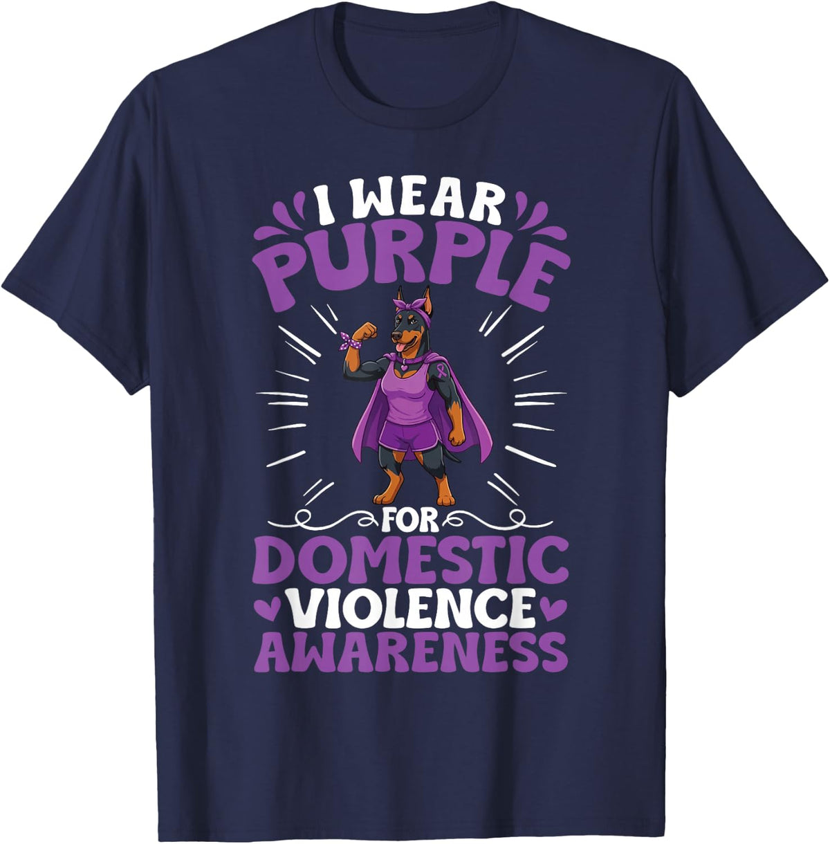 Doberman Pinscher I Wear Purple Domestic Violence Awareness T-Shirt - Navy Blue