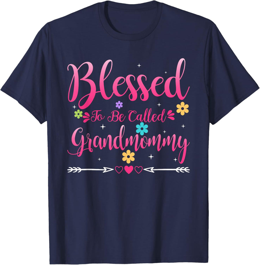 Womens Blessed To Be Called Grandmommy Heart Mother's Day T-Shirt - Navy Blue
