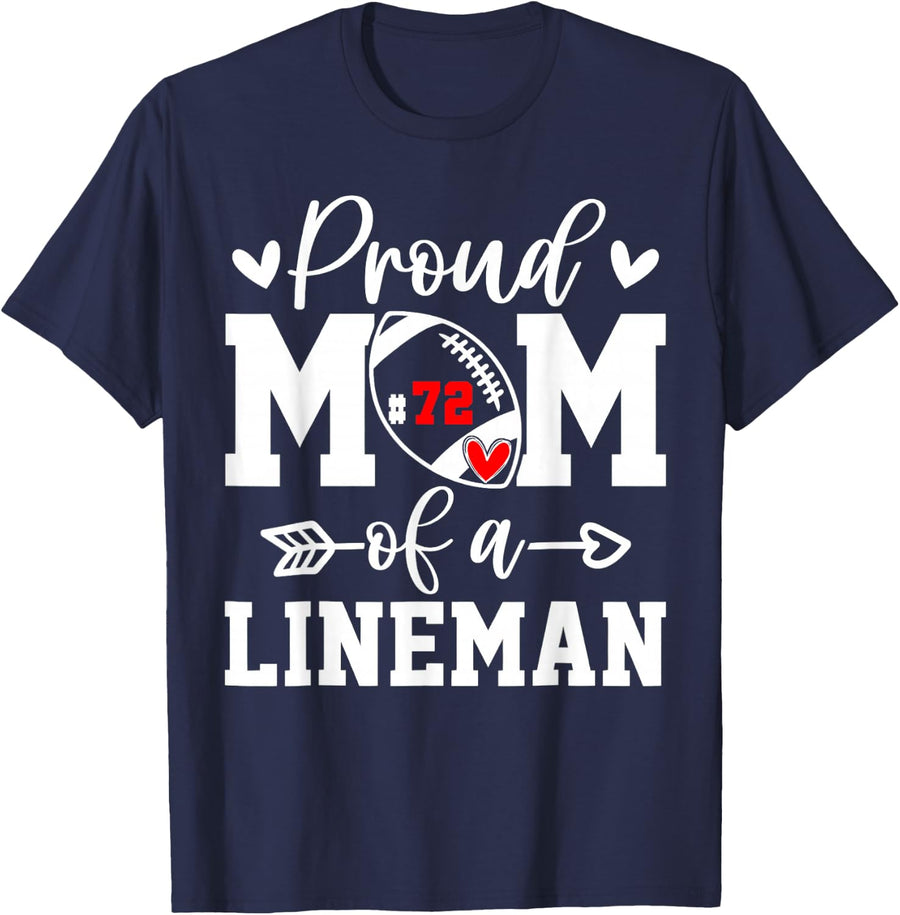 Costume Proud Football Mom Lineman Number 72 Personalized T-Shirt - Navy Blue