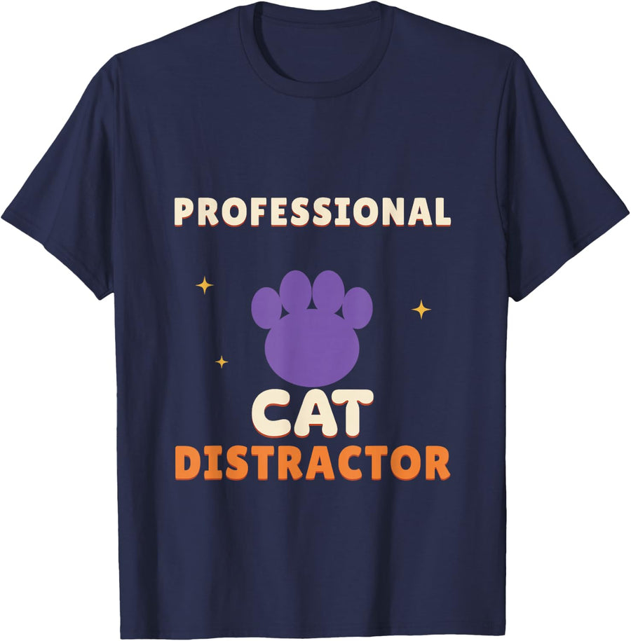 Professional Cat Distractor Funny Retro Cat Lover T-Shirt - Navy Blue