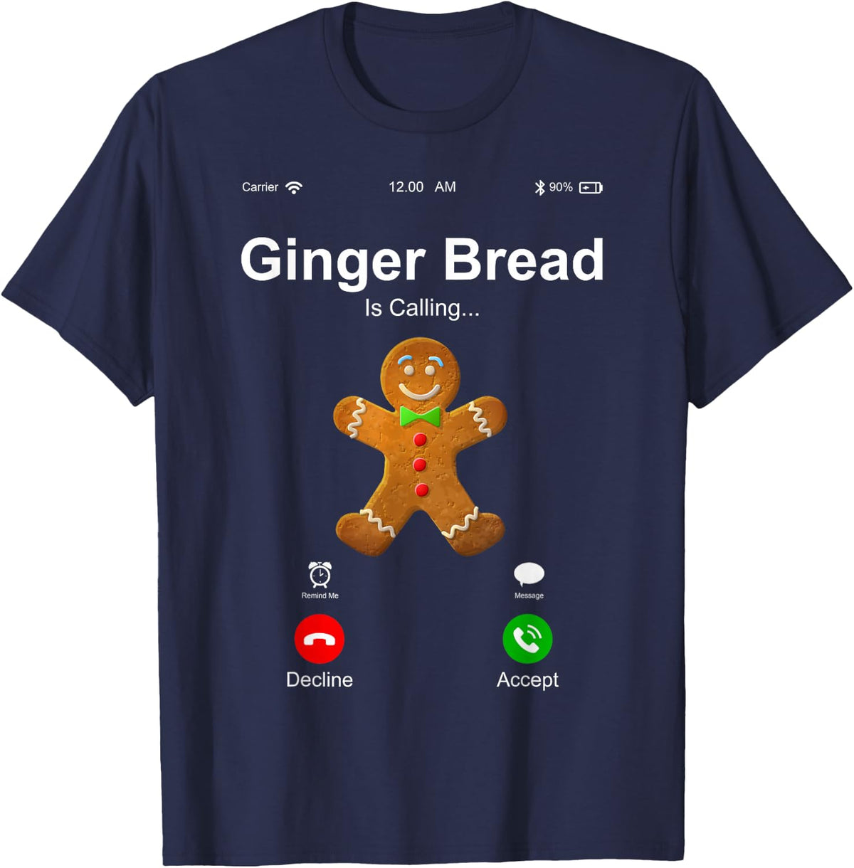 Ginger Bread is Calling, Enjoy Cool Christmas Graphic Fun T-Shirt - Navy Blue
