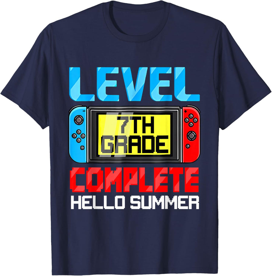 7th Grade Level Complete Gamer Class Of 2023 Graduation Gift T-Shirt - Navy Blue