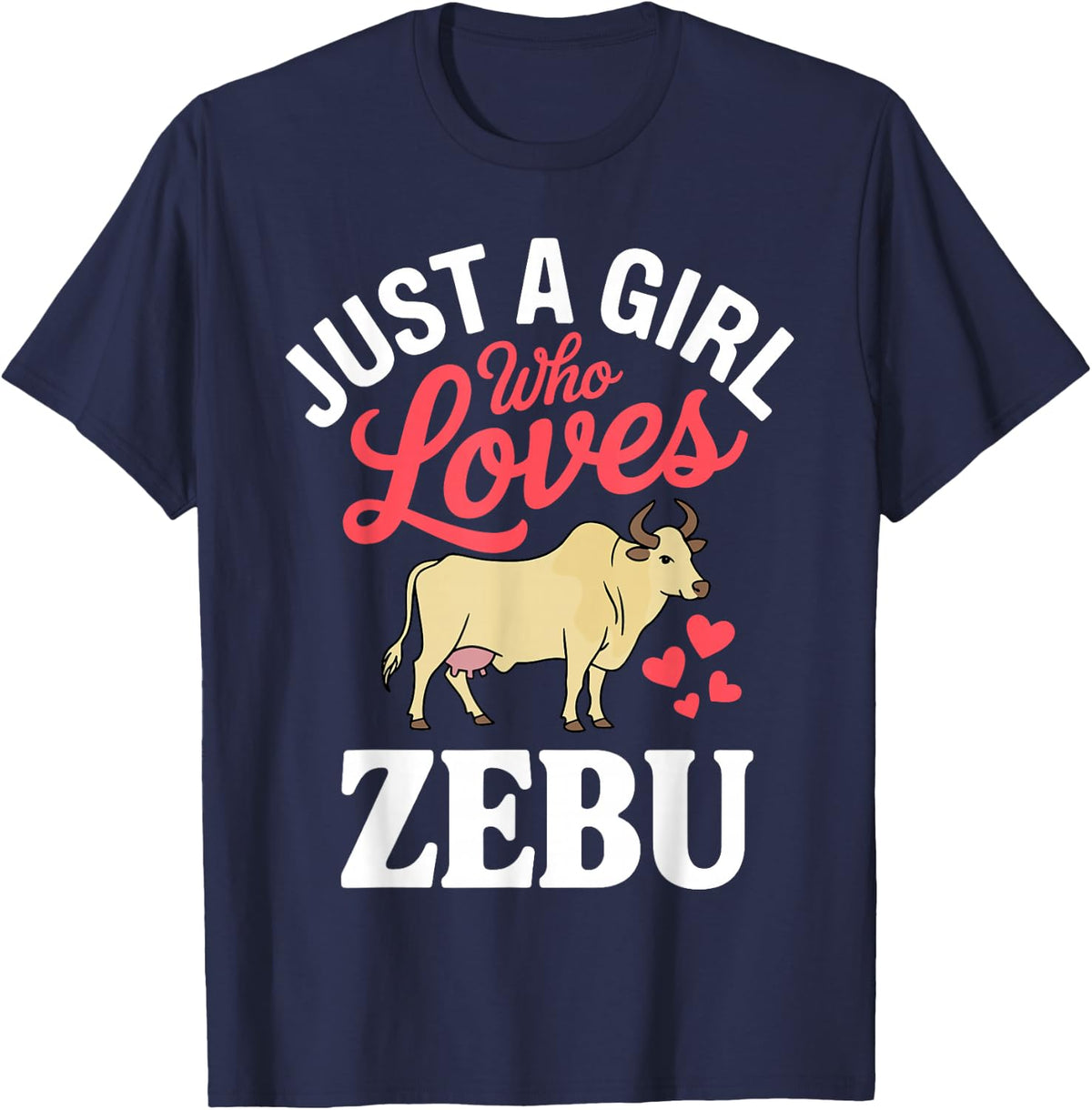 Zebu Art for Girls Kids Women Cow Cattle Animal Brahman Zebu T-Shirt - Navy Blue
