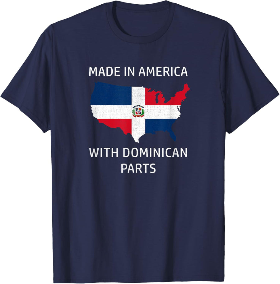 Made in America with Dominican Parts - Dominican and USA T-Shirt - Navy Blue