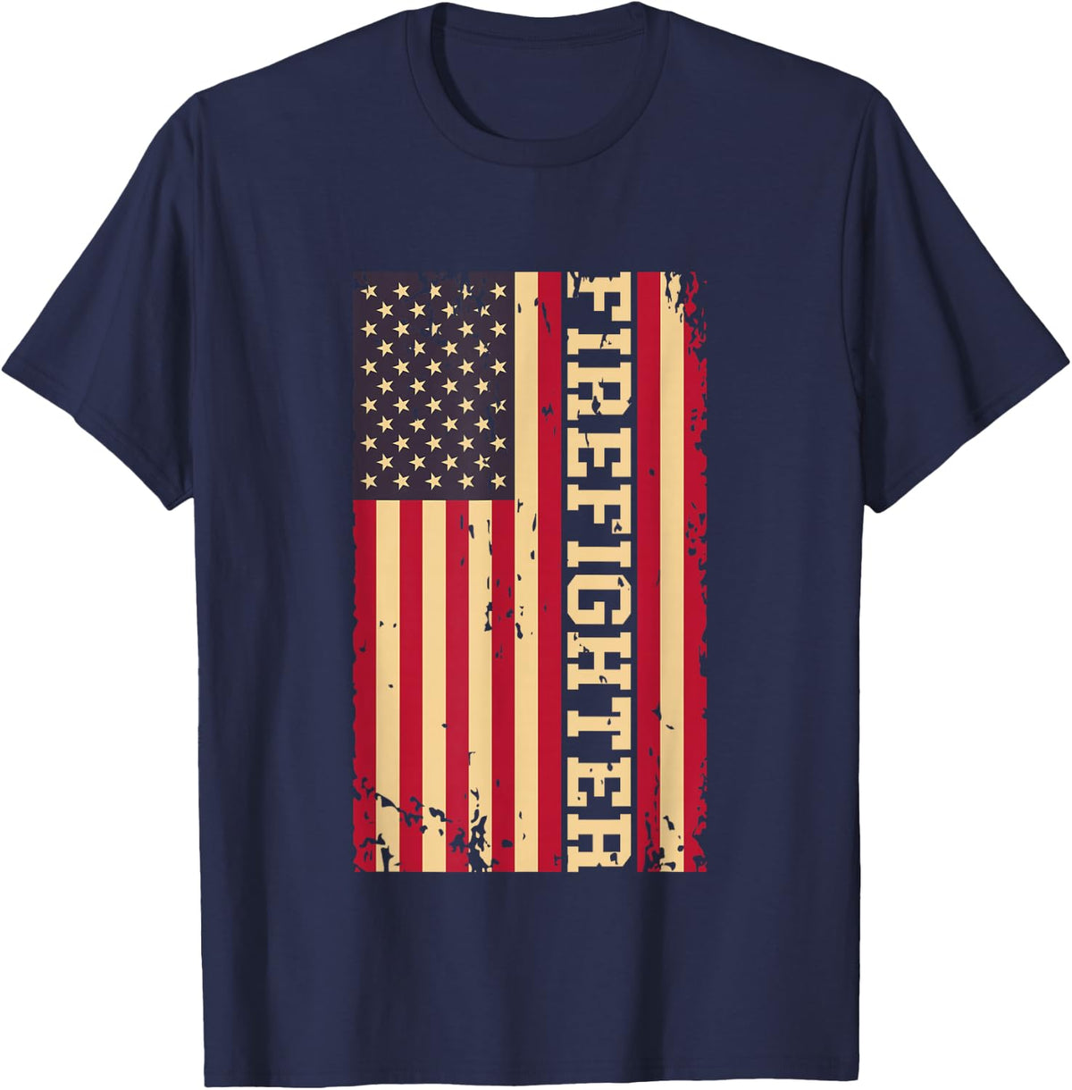 Firefighter Fire Dept Department Rescue Fireman US Flag T-Shirt - Navy Blue
