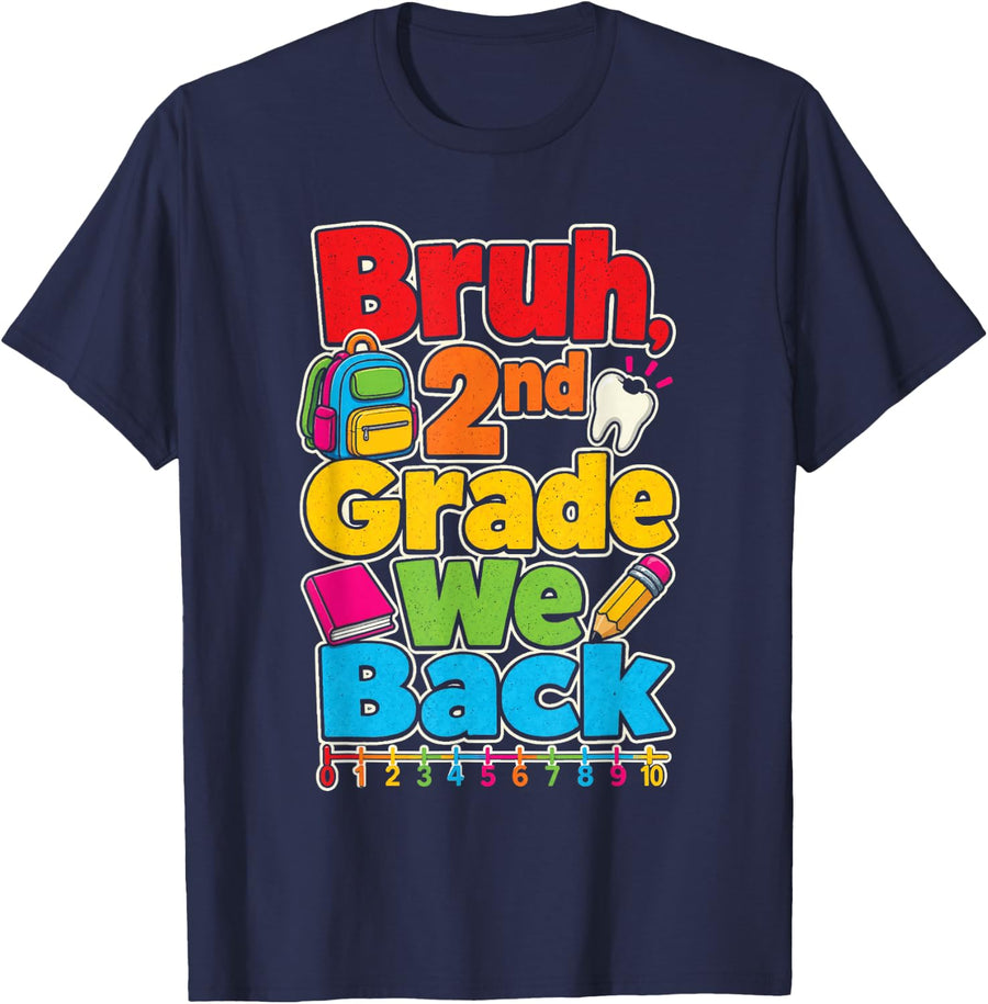 2nd Grade Bruh We Back Funny First Day of School T-Shirt - Navy Blue