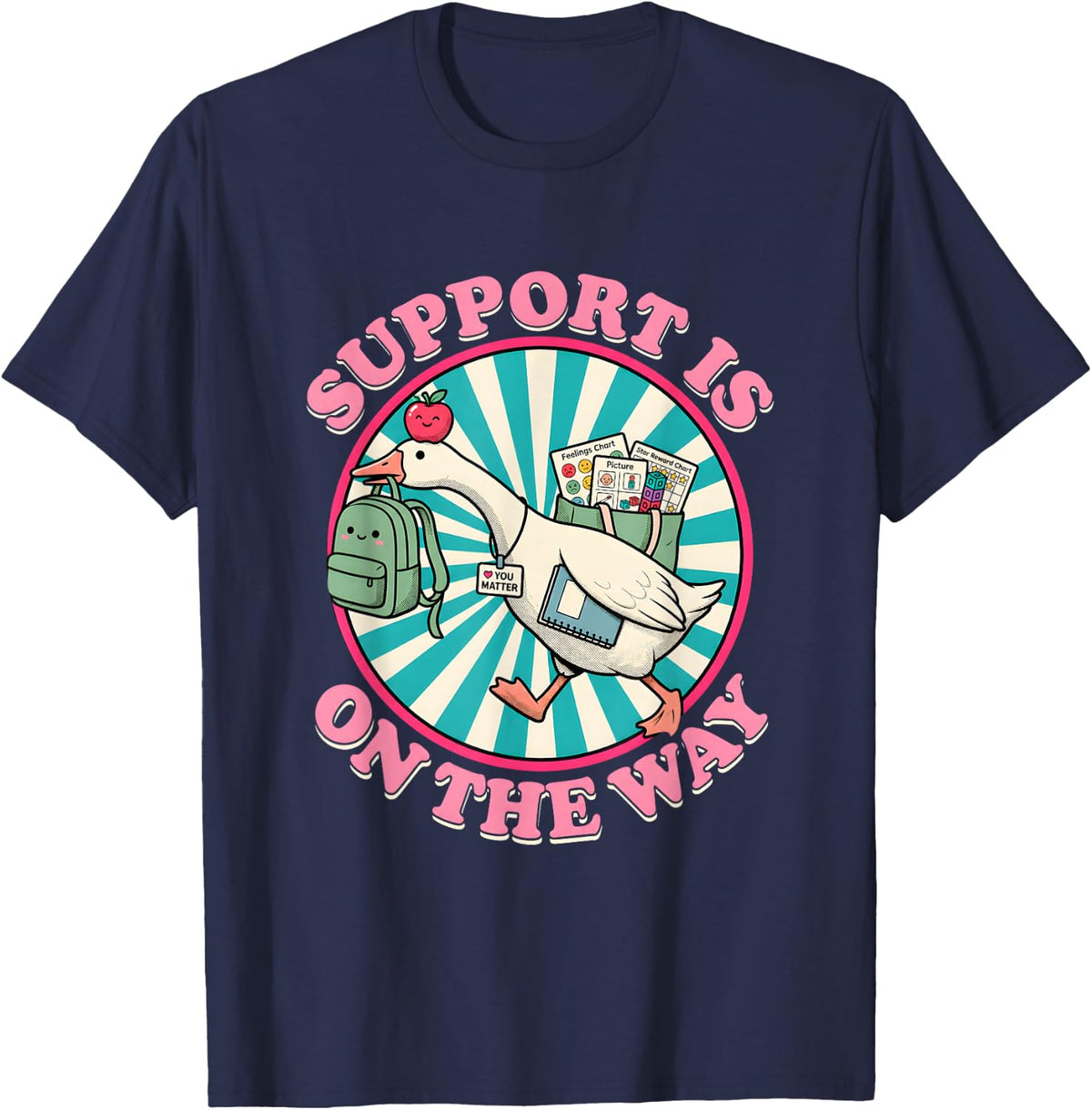 Support is On The Way Retro Goose You Matter SPED Teacher T-Shirt - Navy Blue
