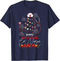 Christmas T-Shirt - Happy New Year ER Nurse Crew Reindeer Nurse - Black, Small - Women-Adults - Navy Blue