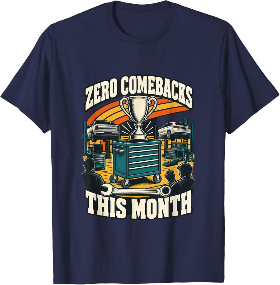 Auto Mechanic Workshop Trophy and Repair Pride T-Shirt - Navy Blue