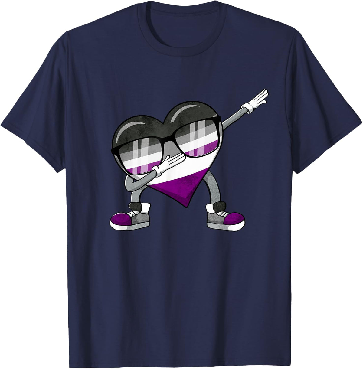Asexual Pride Ace Flag Dabbing Heart Sublte LGBTQ T-Shirt - Navy Blue