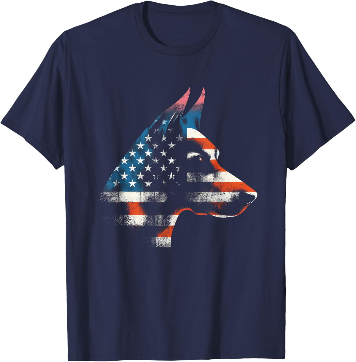 Doberman Pinscher American Flag - Patriotic USA Dog Breed T-Shirt - Navy Blue