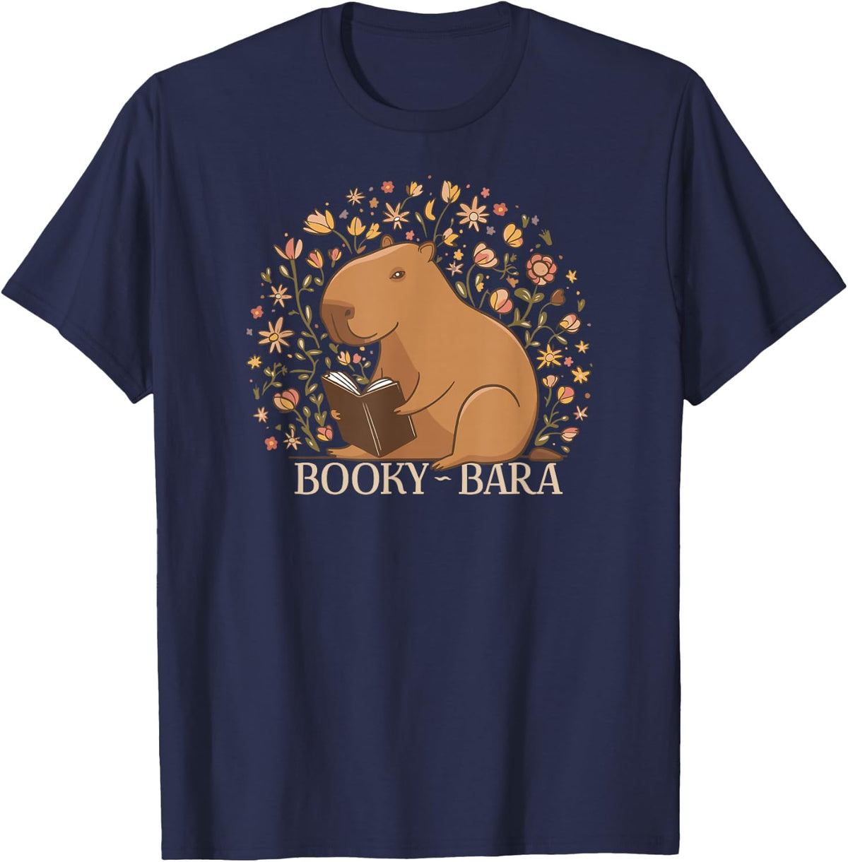 Capybara Funny Rodents Reading Books Wild Animal BookyBara T-Shirt - Navy Blue