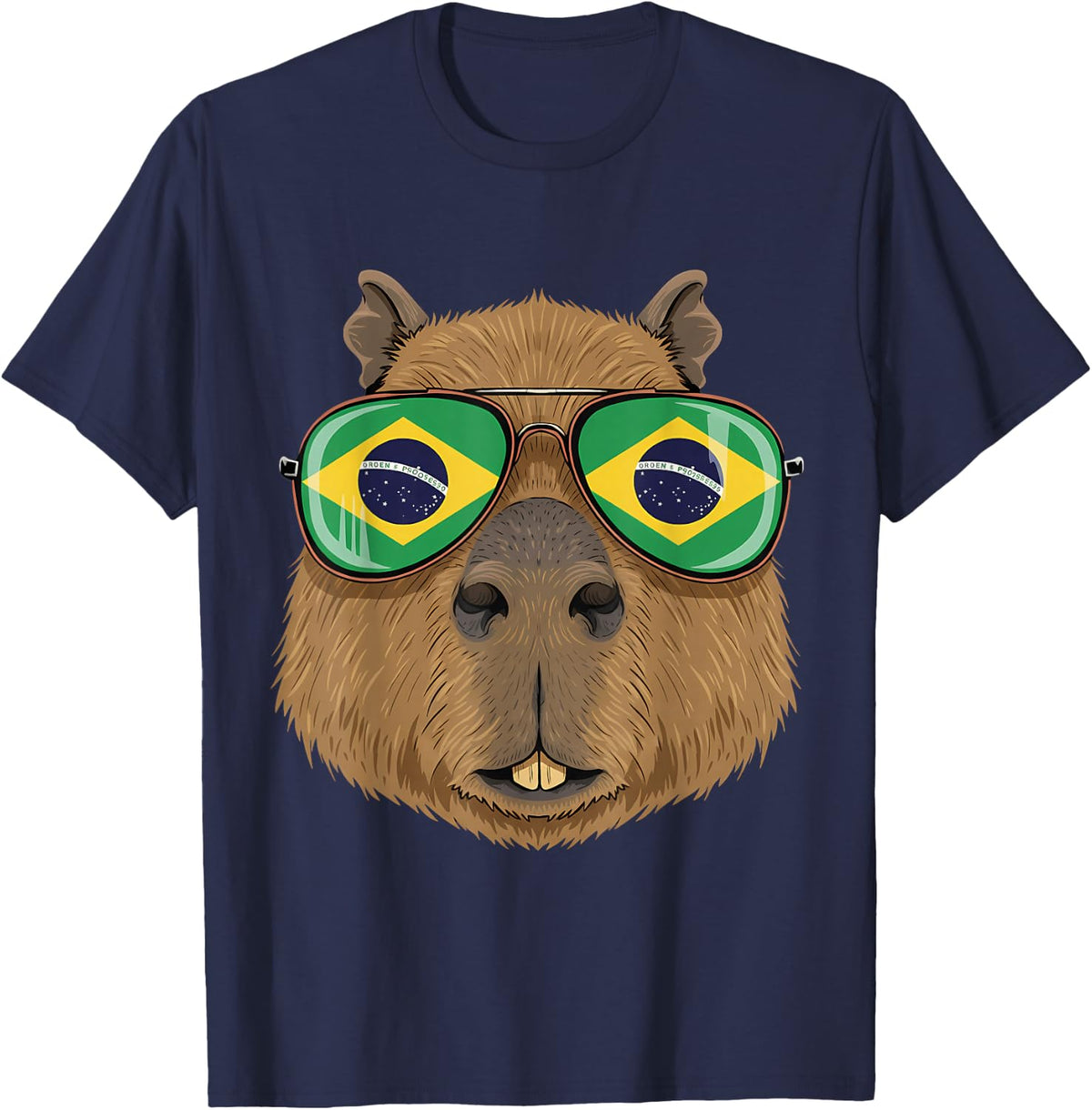 Brazil Flag Capybara Brazilian Roots Tee Brasilian Pride Brasil T-Shirt - Navy Blue
