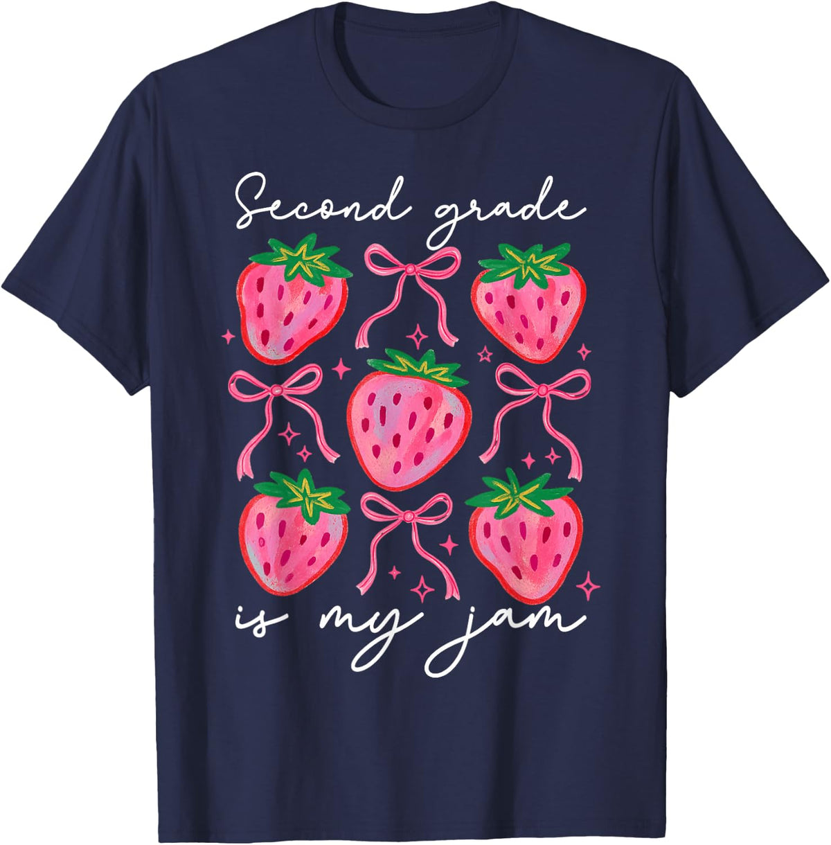 Second Grade is My Jam Strawberry Second Grade Teacher Women T-Shirt - Navy Blue