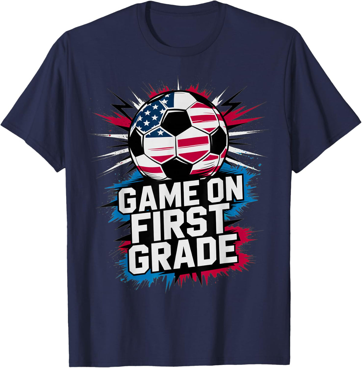 Cute Game ON First Grade Soccer Kick Off Day Teacher Bruh We T-Shirt - Navy Blue