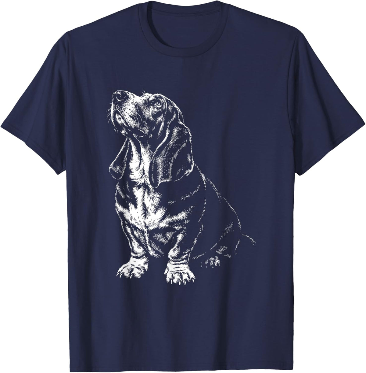 Basset Hound Portrait Minimalist Art T-Shirt - Navy Blue