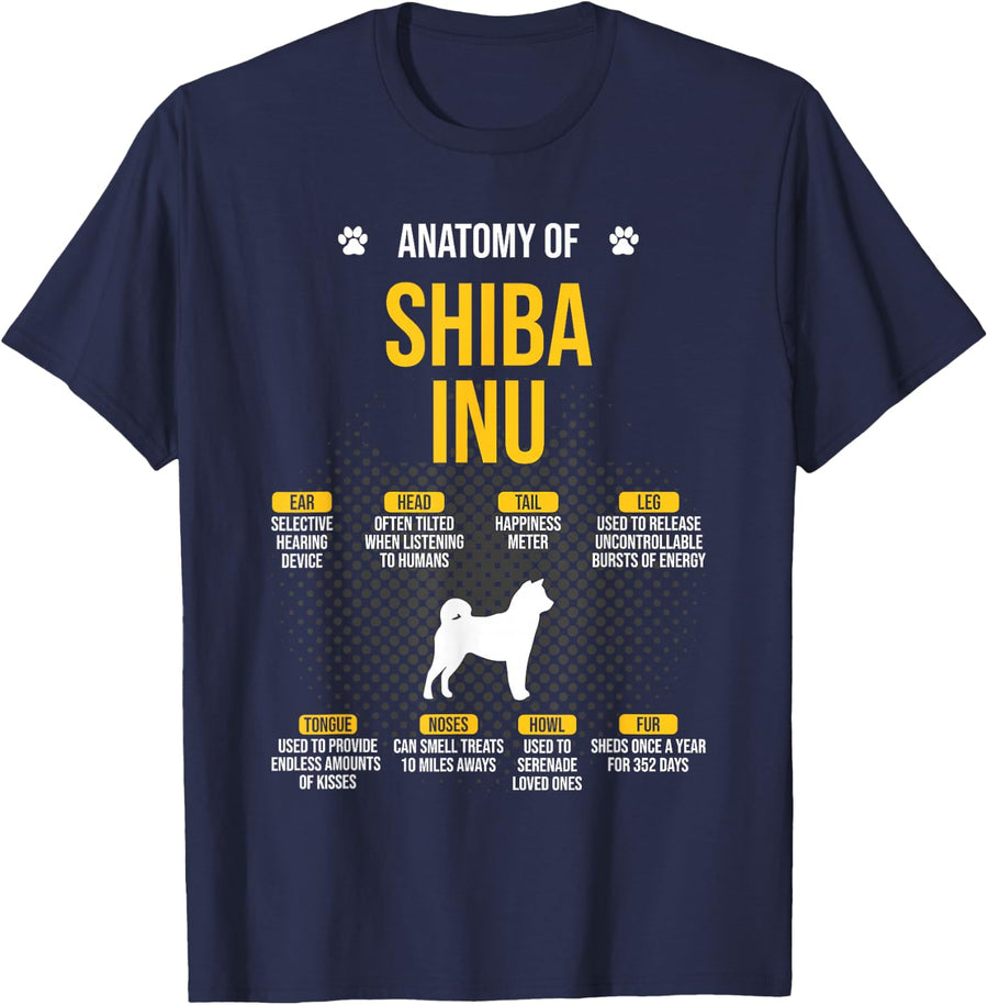 Anatomy Of Shiba Inu Dog Lover T-Shirt - Navy Blue