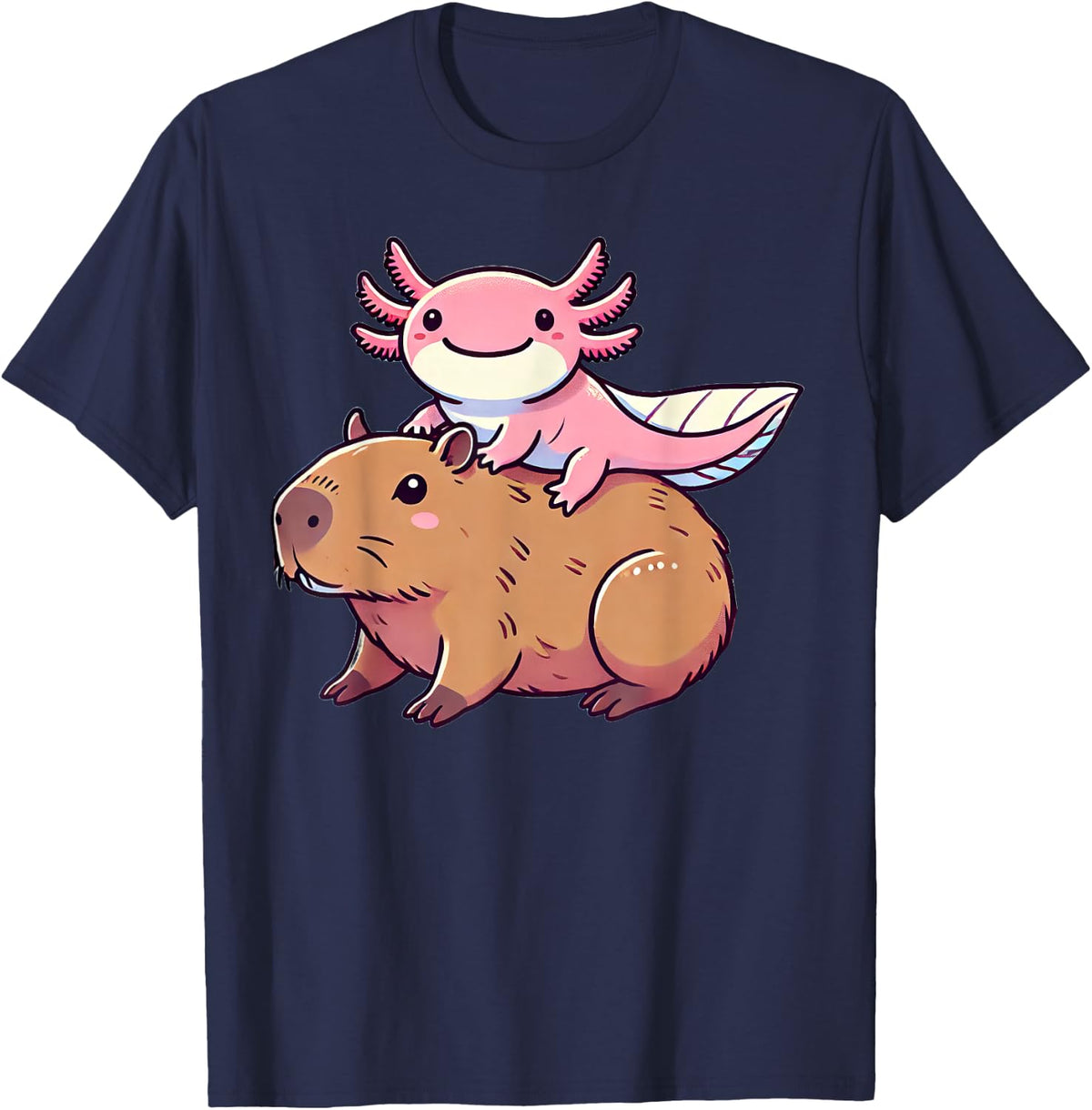Kawaii Axolotl Capybara T-Shirt - Navy Blue