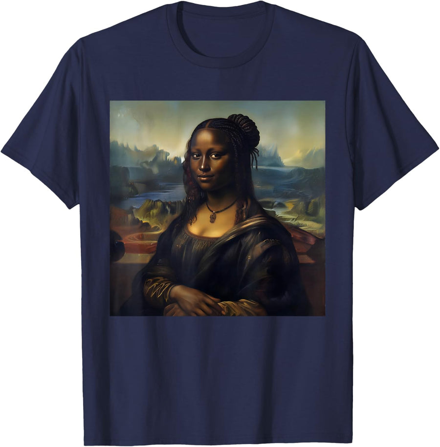 Black Mona Lisa African American Black History Month T-Shirt - Navy Blue