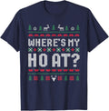 Ho Where's My Ho at Ugly Matching Couples Merry Christmas T-Shirt - Navy Blue