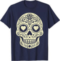 Valentine's Day Sugar Skull Hearts Love T-Shirt - Navy Blue