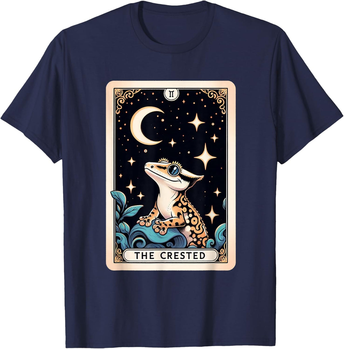 Crested Gecko Tarot Card Moon T-Shirt Tee Reptile Lover Men Women Kids - Navy Blue