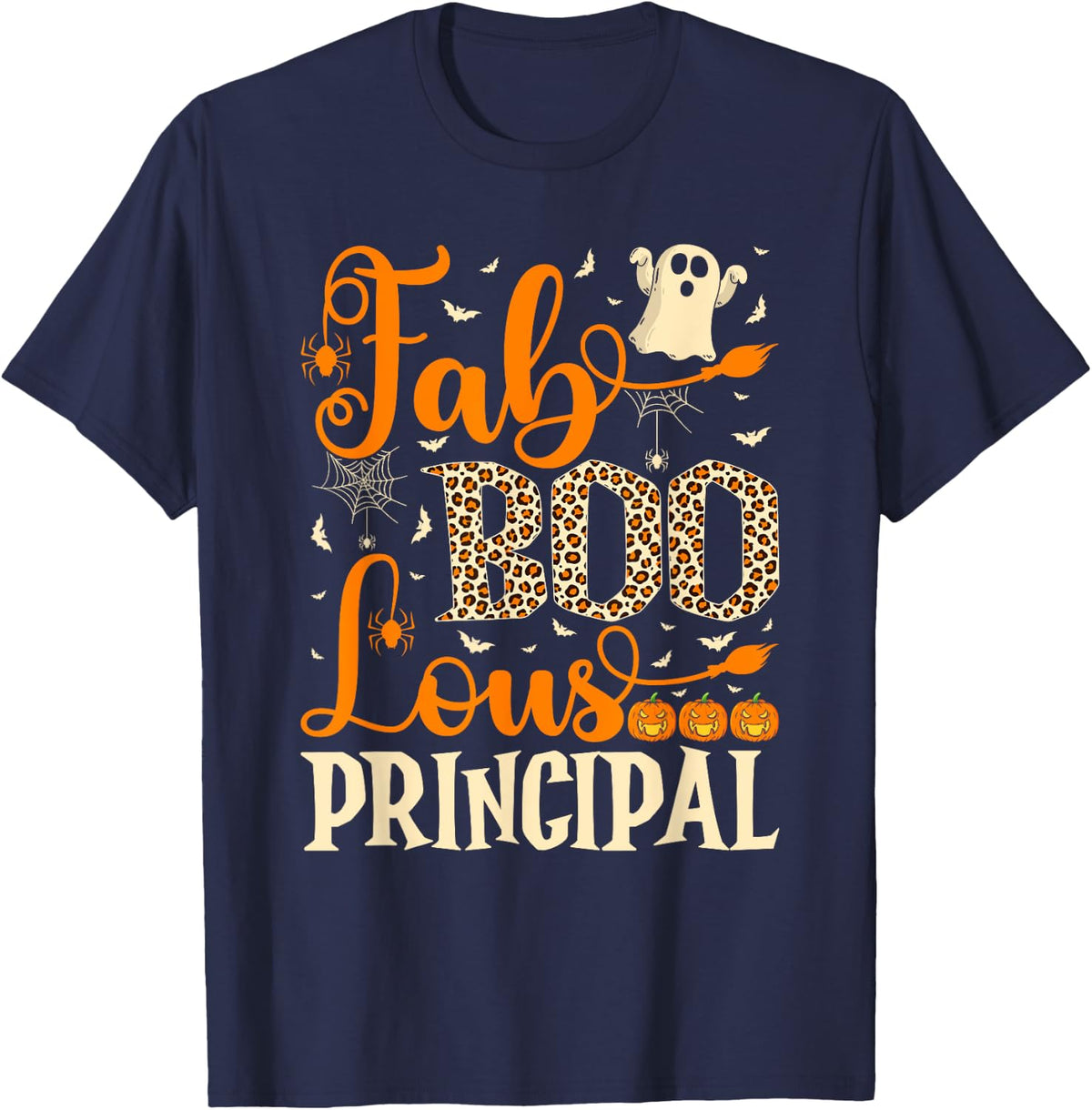 Fab Boo Lous Principal Halloween T-Shirt - Navy Blue