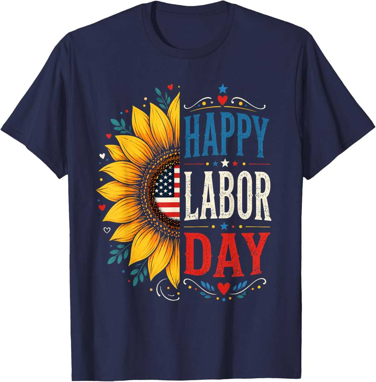 Happy Labor Day US Flag Patriotic American Pride Celebration T-Shirt - Navy Blue
