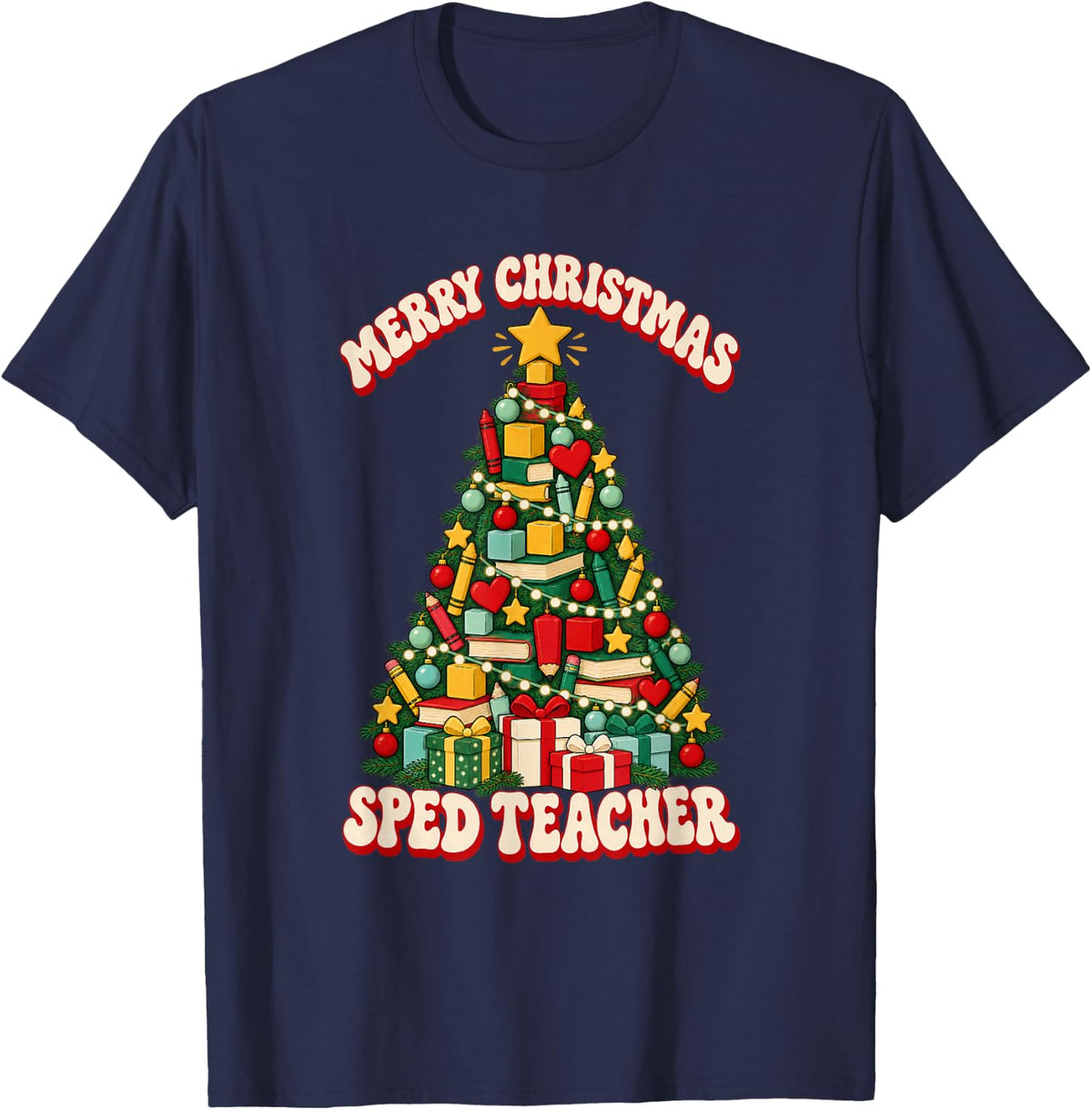 Christmas SPED Teacher Christmas Tree T-Shirt - Navy Blue