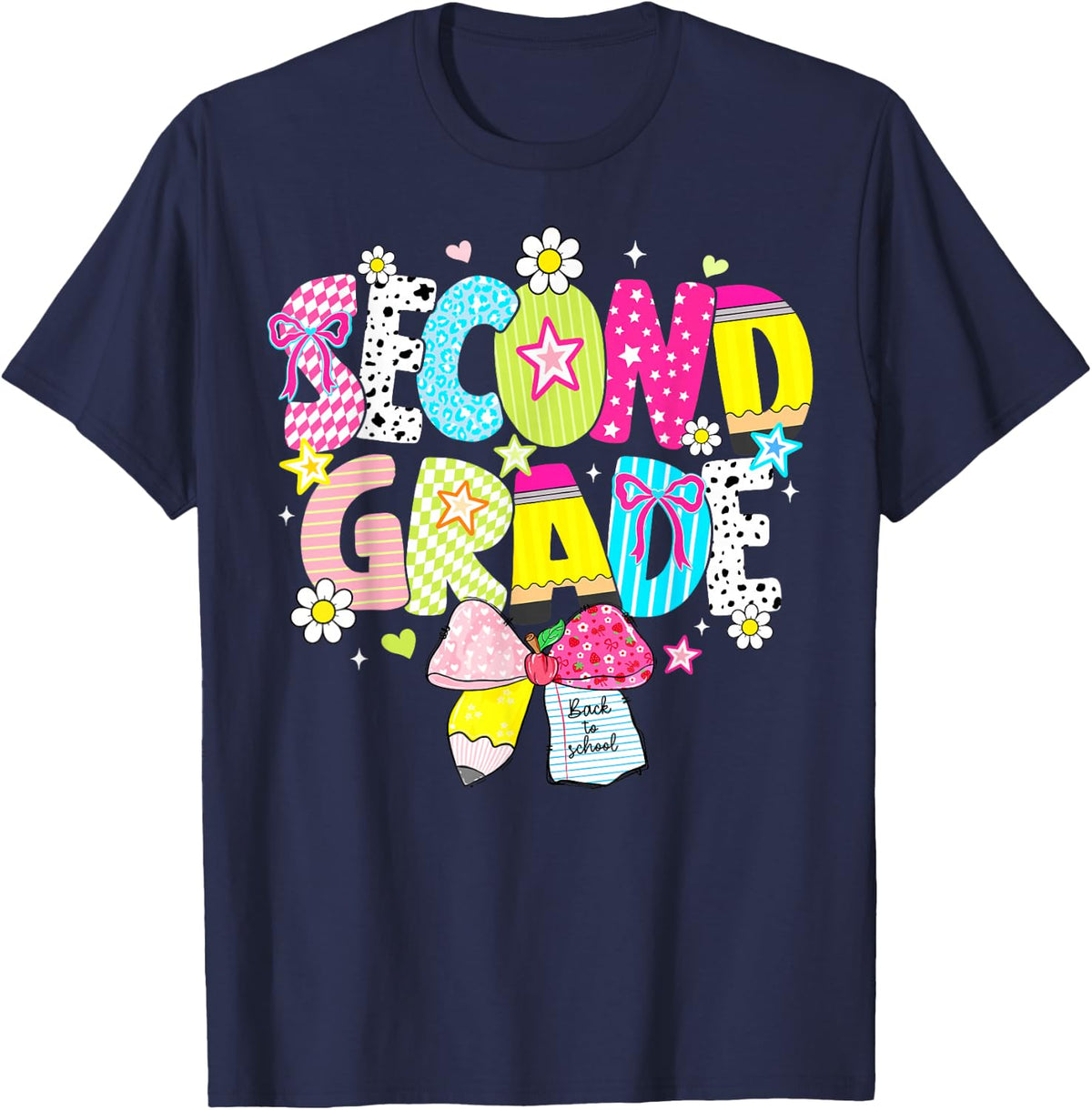 2nd Grade for Girls Teacher Second Grade Back to School T-Shirt - Navy Blue